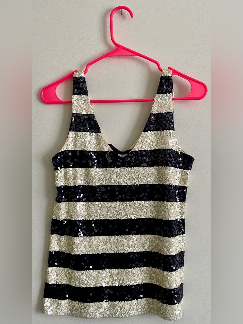🛟 J. Crew Black & Cream Sequin Striped Tank 🛟